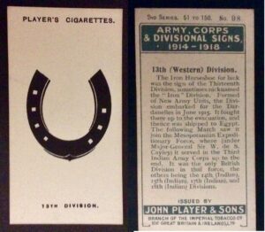 A John Player's cigarette card illustrating the 13th (Western) Division.