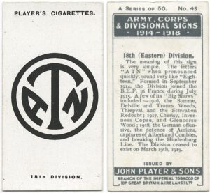 John Players Cigarette Card illustrating 18th Division