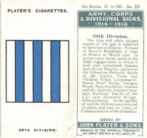 A Players Cigarette Card illustrating 39 Division