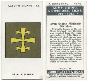 A John Players cigarette card illustrating the 59th (North Midland) Division