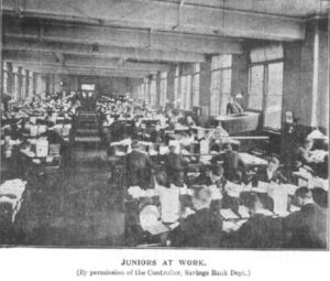 Boy copyists at work in a London civil service department
