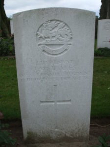 John Jeakes' headstone at Poelcappelle British Cemetery in 2008.