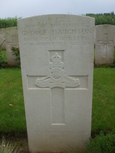 George Haughton's headstone in Vlamertinghe New Military Cemetery