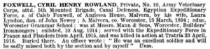 Cyril Foxwell's entry in Marquis De Ruvigny's Roll Of Honour