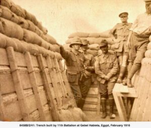 Trench built by the 11th Australian Infantry Battalion at Gebel Habieta, Egypt. February 1916.