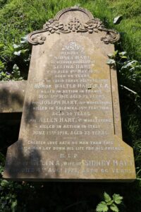 The Hart family grave at St John the Baptist Churchyard, Herefordshire; commemorating all three brothers who were killed in the war.