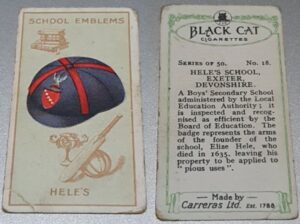 A Black Cat cigarette card illustrating Hele's School, Exeter.