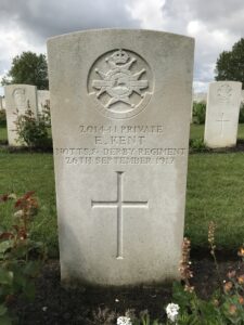 Ernest Kent's grave at New Irish Farm Cemetery.