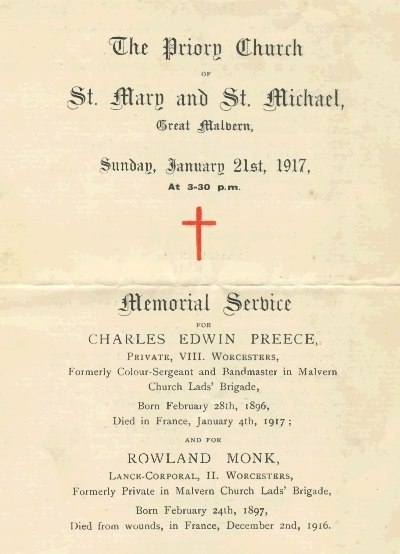 Order of service of Charles Edwin Preece and Rowland Monk