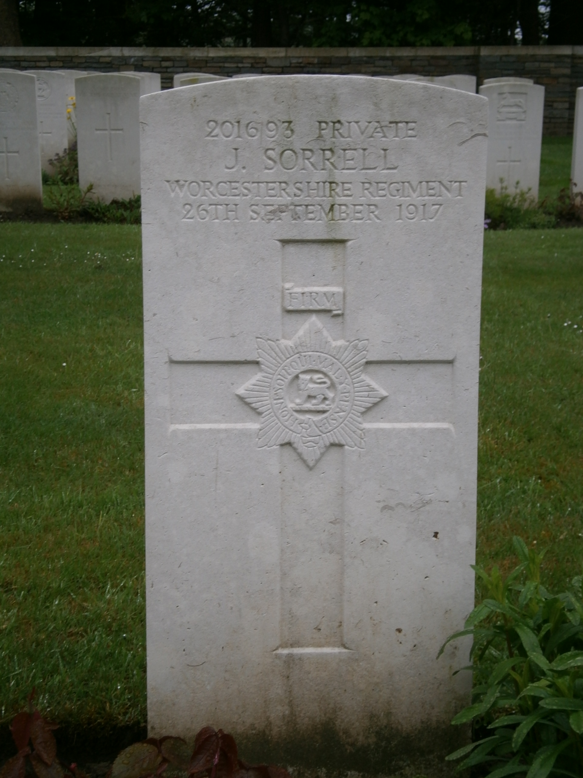 The grave of John Sorrell at Buttes New British Cemetery